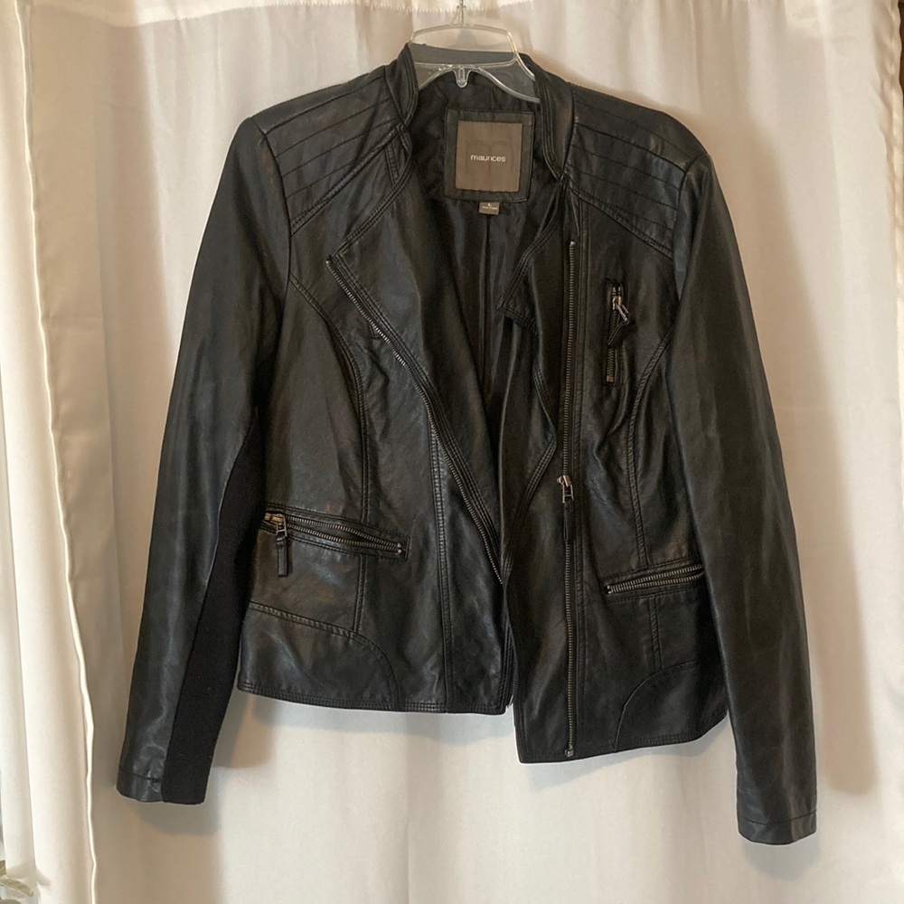 Maurices Black Faux Leather Moto Jacket with Quilted Shoulders